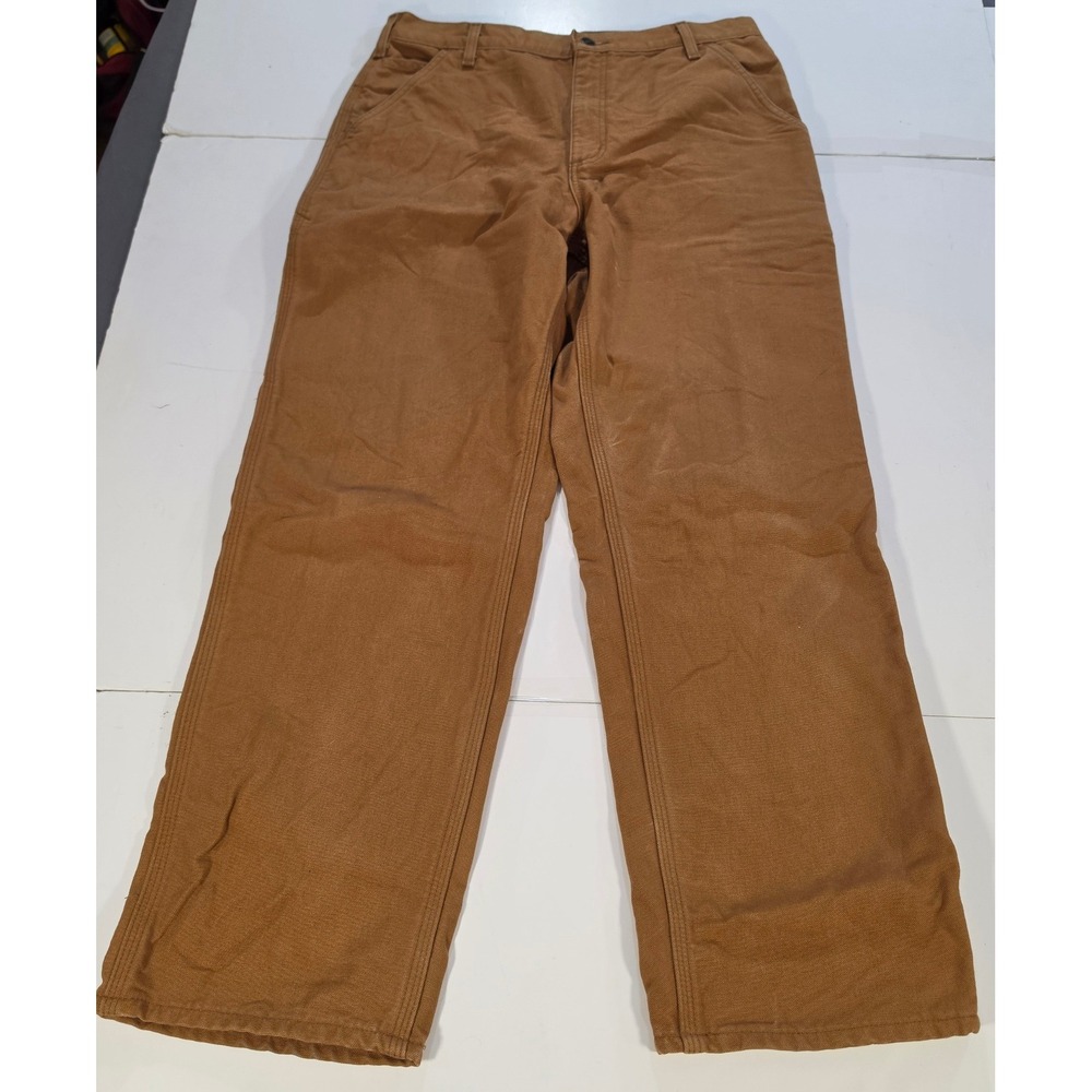 Carhartt Mens Brown Flannel Lined Loose Straight Carpenter Pants B111 BRN 34x30